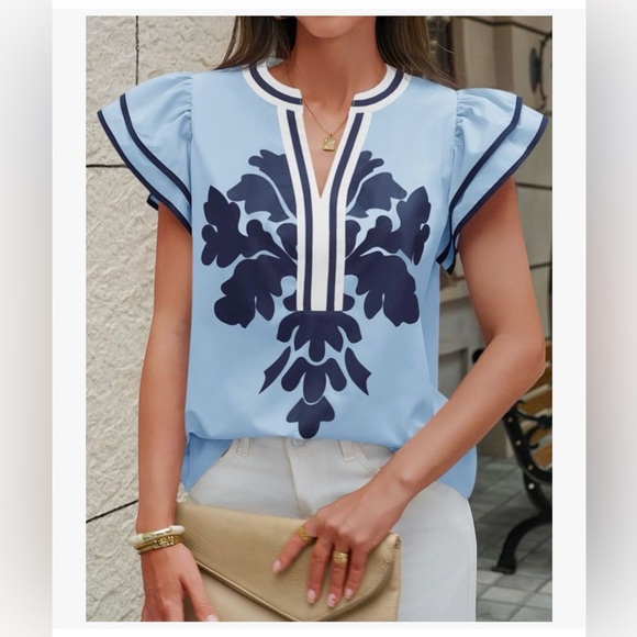 NWT Blue Ruffle Blouse-S - Picture 8 of 13